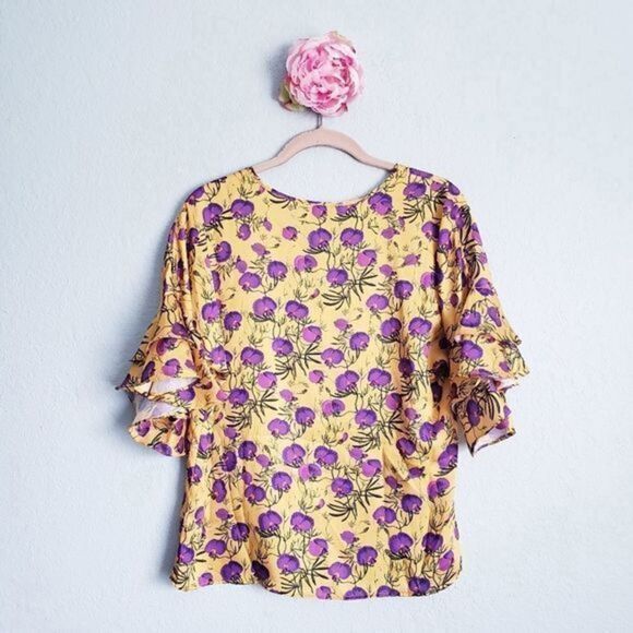 Delfi Yellow Floral Ruffle Sleeve Blouse - Picture 7 of 7